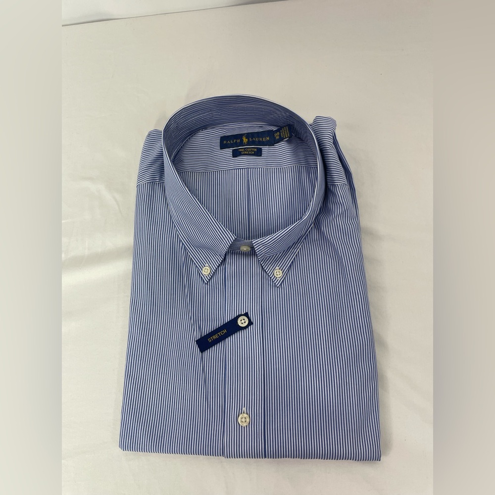 Ralph Lauren Button Down Shirt 3XB Blue White Stripe Stretch Cotton Big & Tall